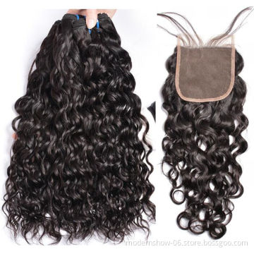 100 Unprocessed Virgin Indian Human Hair Bundles With Body Wave Lace Closure